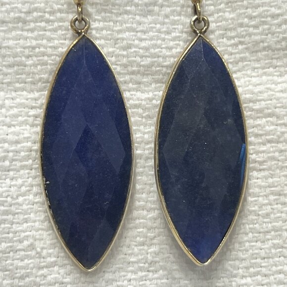 Lapus Lazuli Faceted Leaf Shape Drop Earrings with Hook Wires - Picture 5 of 6